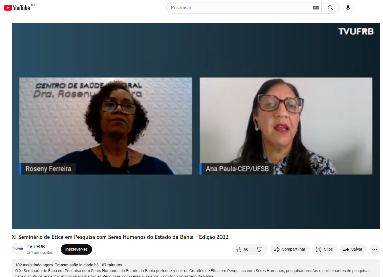 tela do seminário online