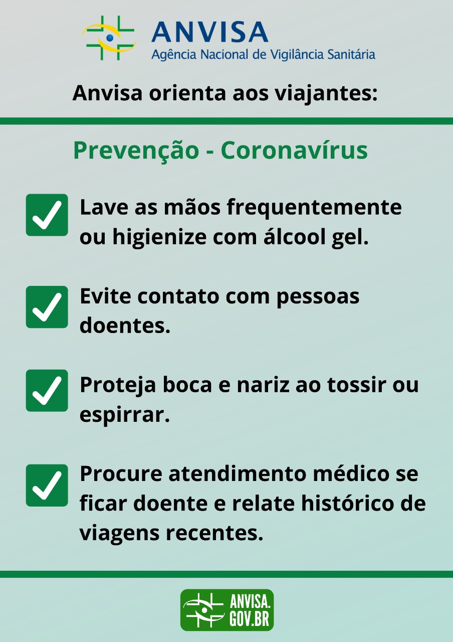 (CORONAVÍRUS) Setor de Promoção à Saúde da CQV/PROSIS divulga orientações da Agência Nacional de Vigilância Sanitária (ANVISA)
